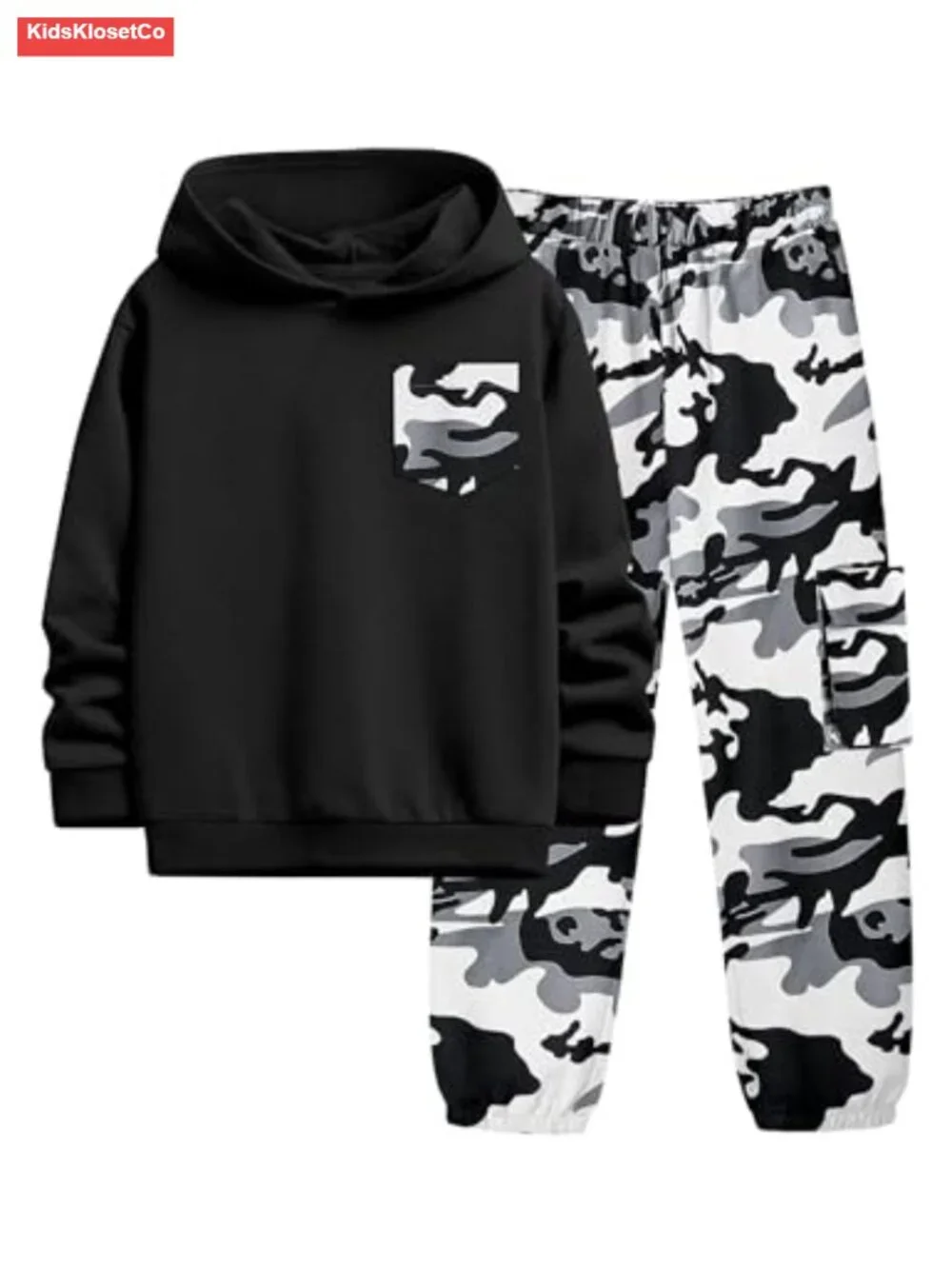 Boys Long Sleeve Hooded Sweatshirt and Camo Jogger Set